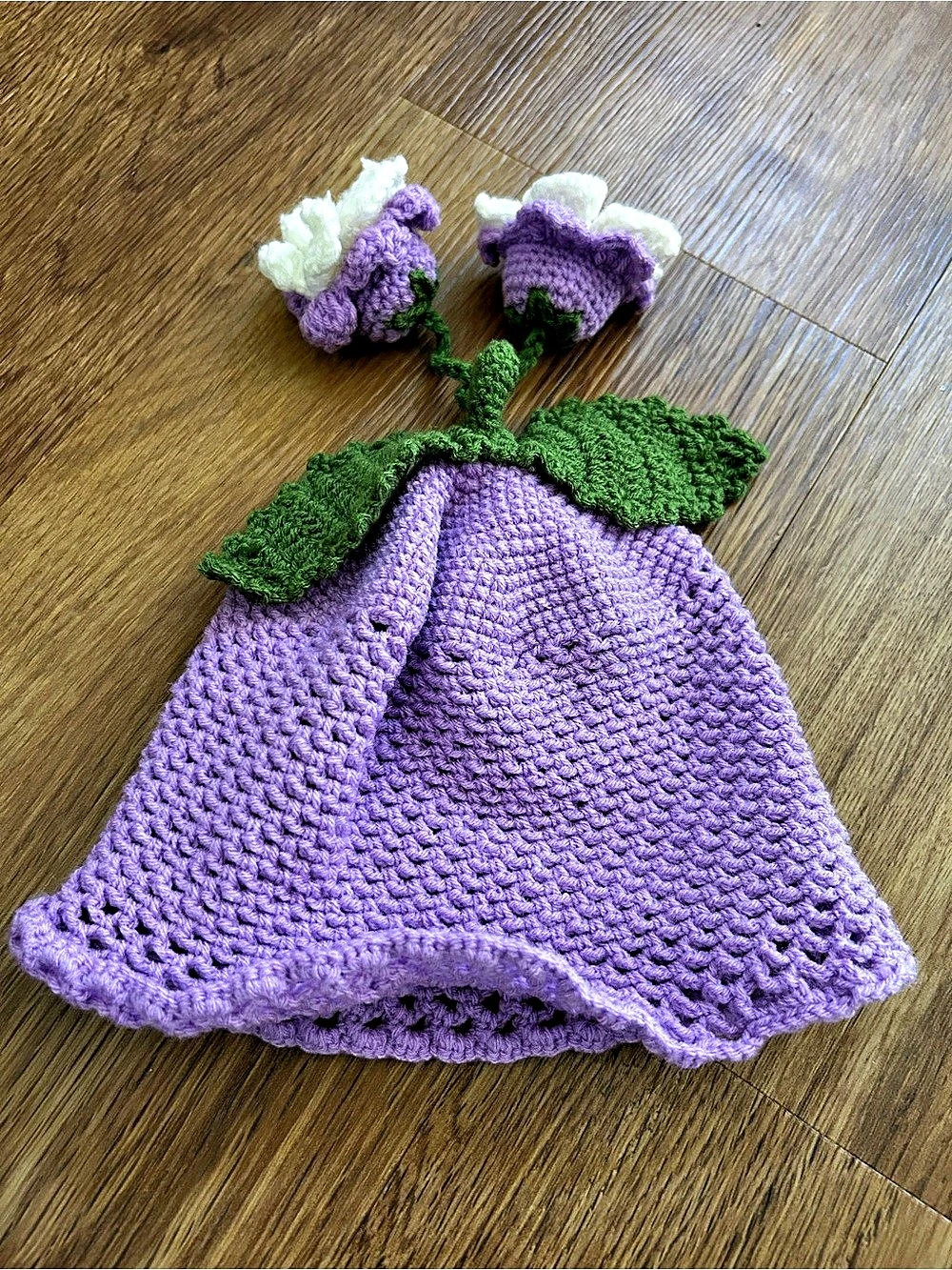 Kids Crochet Flower Hat in Purple & Green